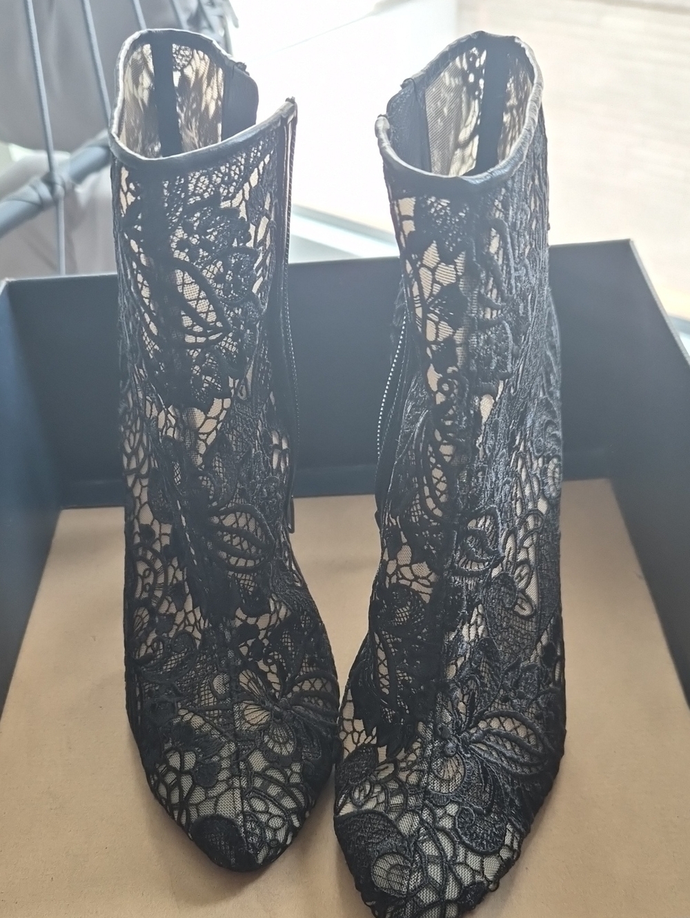 Black Lace Ankle Boots - Elegant Women's Evening Booties 39.5